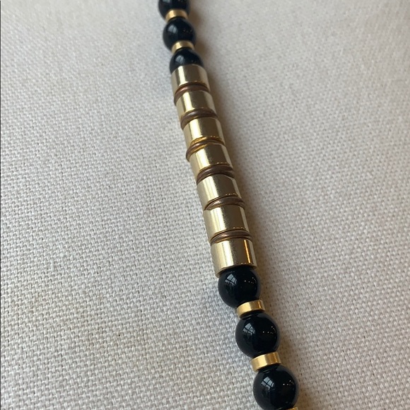 VINTAGE 1980’s Black Gold Bead Necklace - Picture 2 of 4